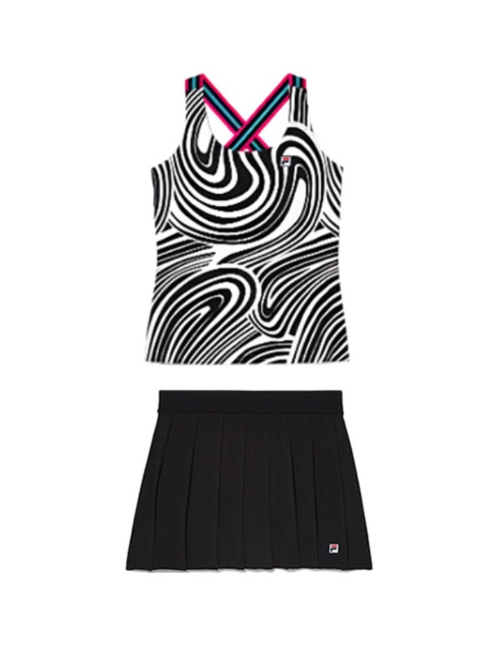 Fila Black & White Tank with Pink White And Aqua Crossback Straps Size Large
